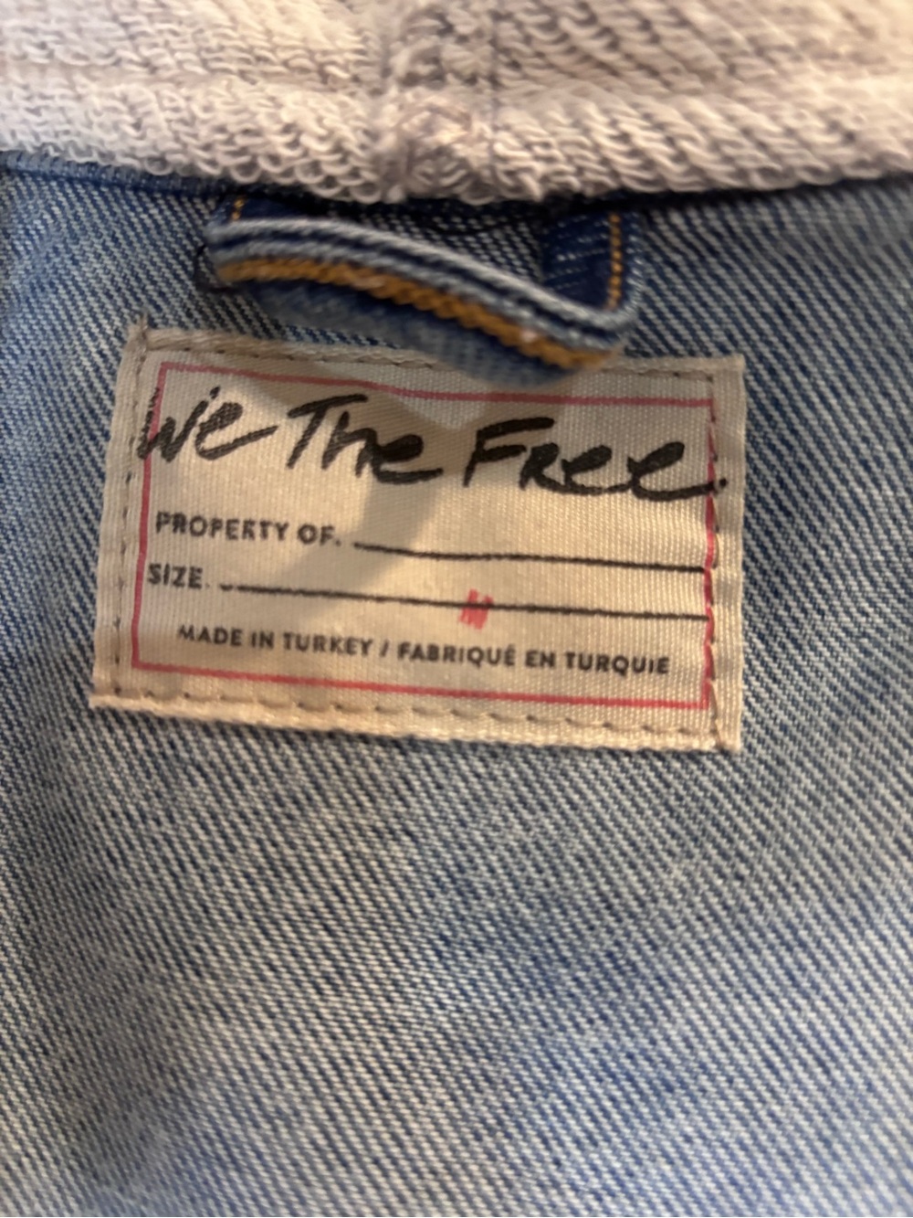 We The Free Light Blue Denim Jacket with Grey Hooded Liner - Picture 4 of 6